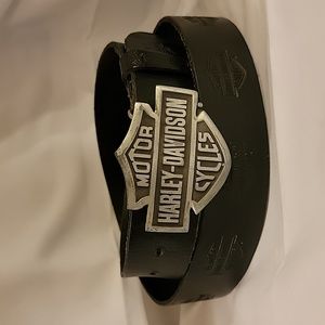 Authentic Men's Harley-Davidson Black Leather Belt Silver Tone Metal Buckle 36